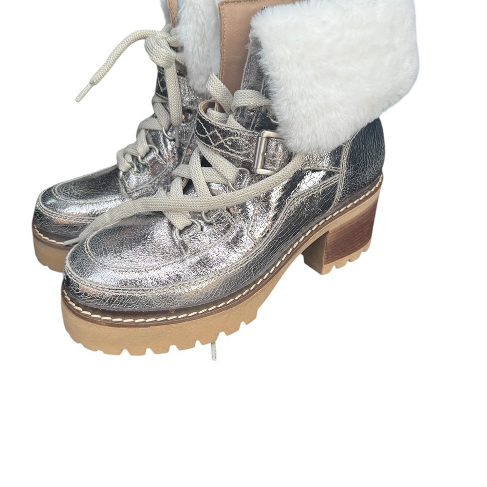 Free People Silver Lace Up Boots with Cream Accents